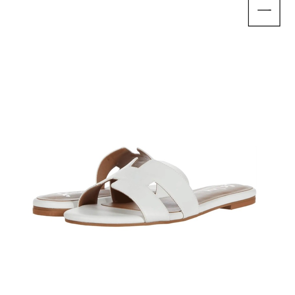 French Sole White Leather Slide Sandals